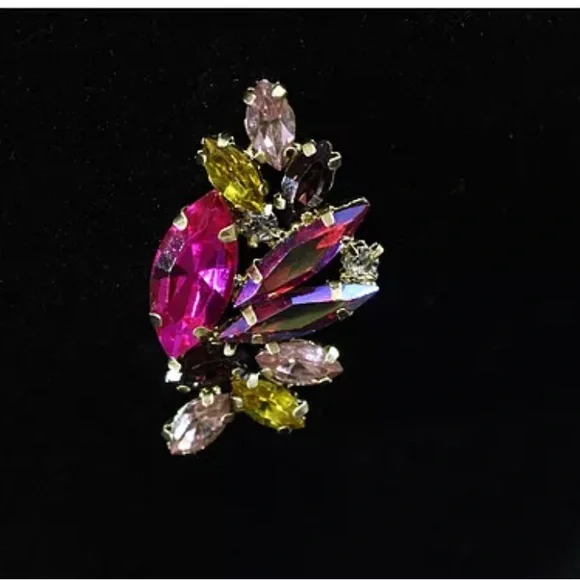 Multicolor Crystal Statement Stud Earrings Pink Yellow Rhinestone Cluster - Picture 1 of 5